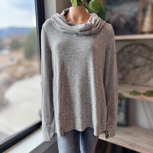 Cupio Blush Gray Cowl Neck Sweater Dream Cozy Soft Knit Lightweight Pullover, XL